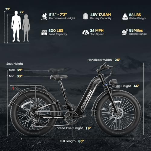 M1 Pro Electric Bike, 1800W Peak Motor, 48V 17.5Ah, 26'' x 4.0'' Fat Tire, 7 Speed, Dual Suspension O6668