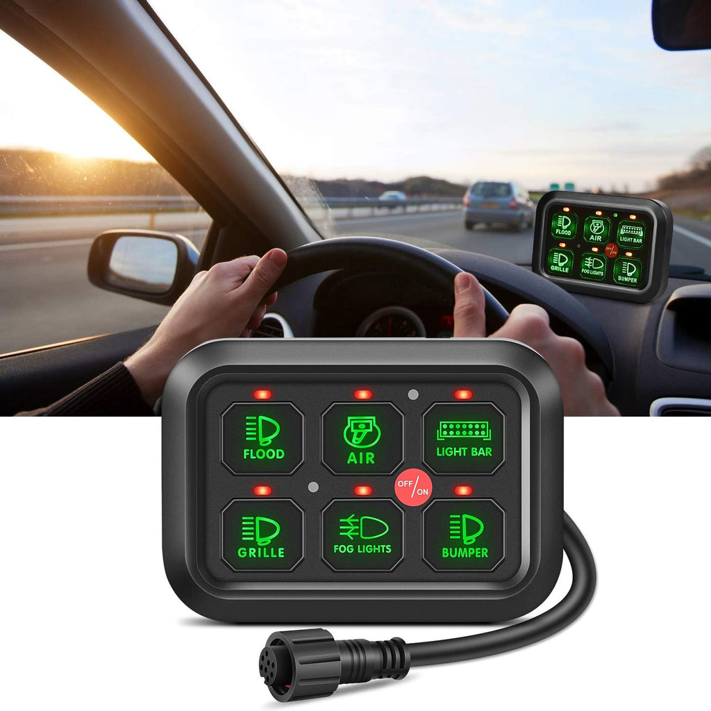 6 Gang Switch Panel Circuit Control Relay System with Fuse Wiring Harness Automatic Dimmable ON-Off LED Switch Pod D140527