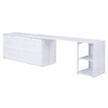White Queen Size Solid Pine Wood Murphy Bed with Desk and Storage Shelves L4324