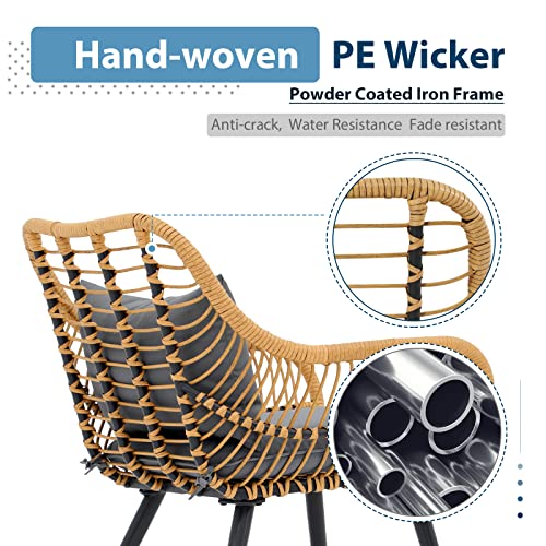 3 Piece Wicker Patio Bistro Set with Glass Top Table N583
