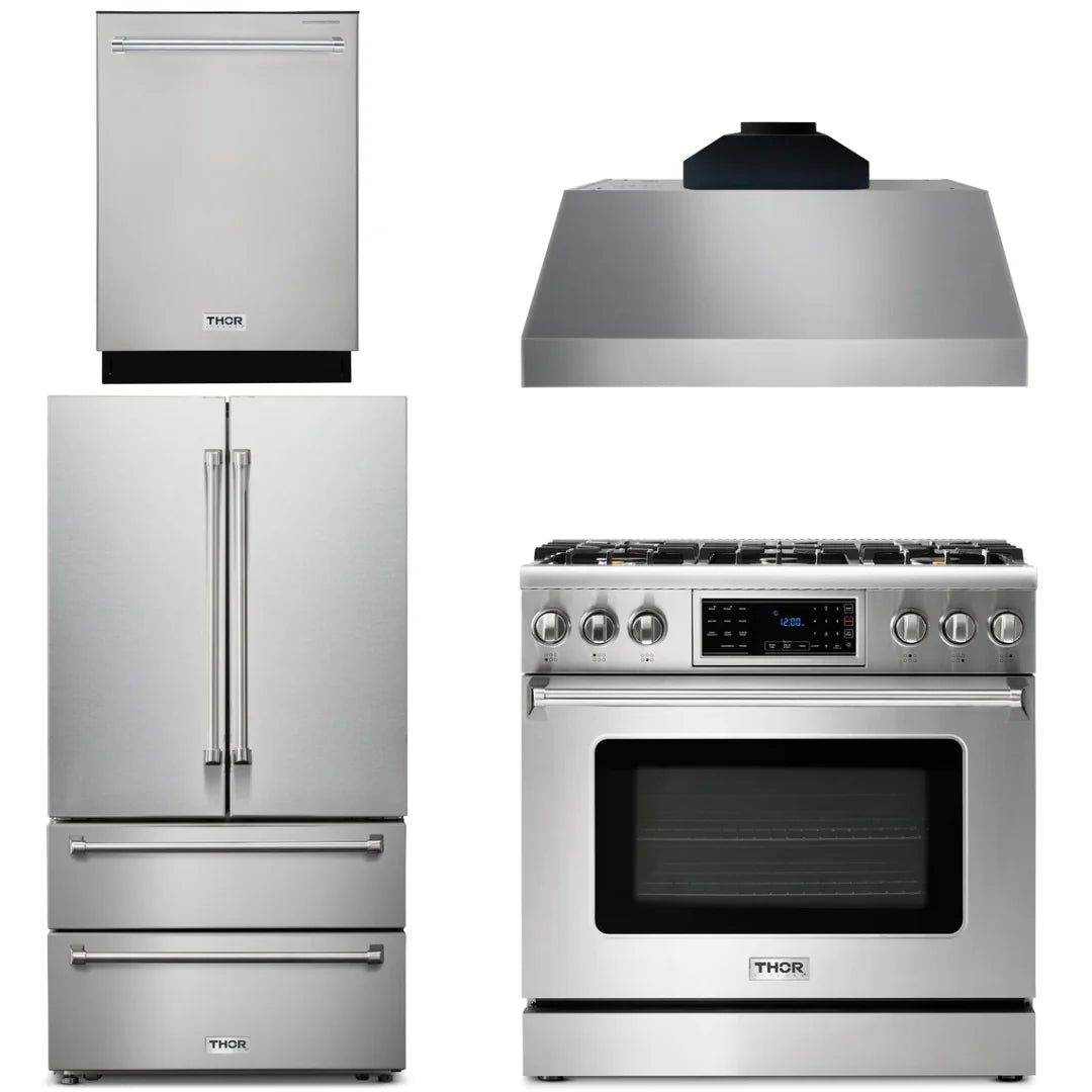 36 Gas Range, Range Hood, Microwave, Refrigerator, Dishwasher N572