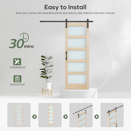 42x84 inch Frosted Glass Sliding Barn Door with Hardware Kit C74070