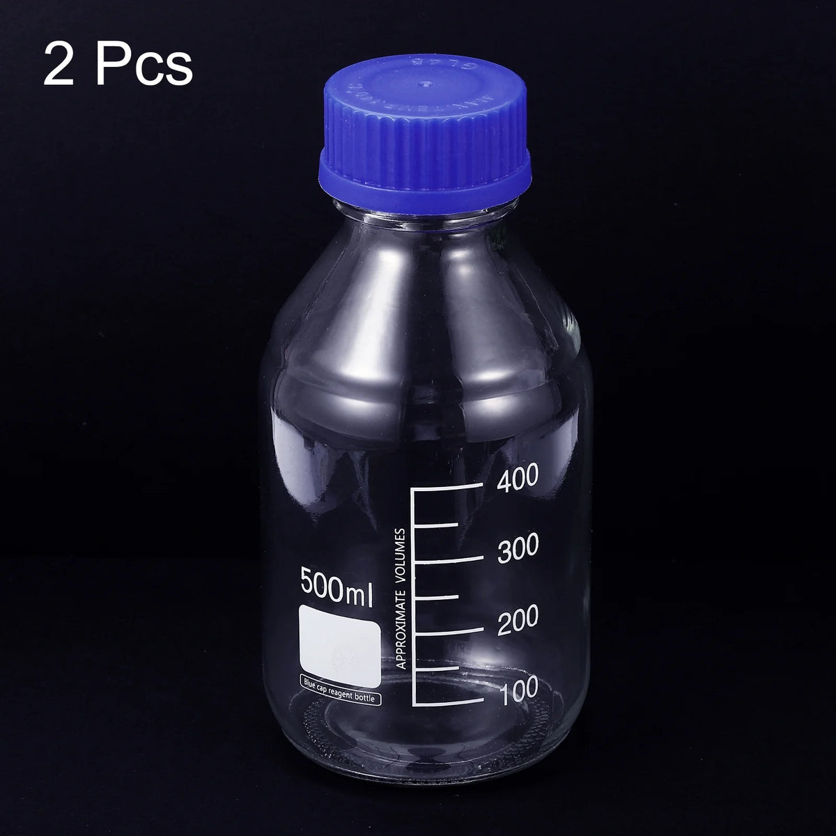 500mL Clear Graduated Glass Storage Bottle Blue Cap 2 Pack F20783