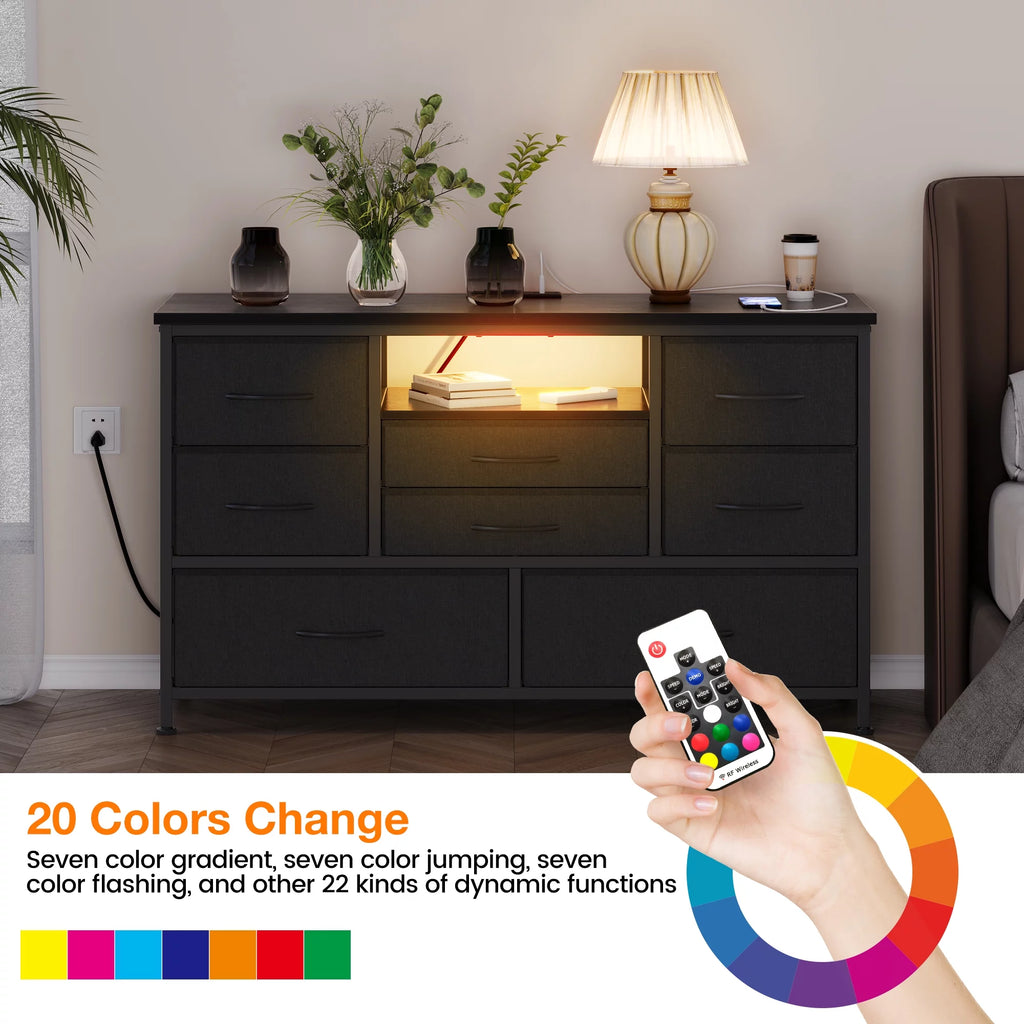 8 Drawer Dresser TV Stand with Electrical Outlet and LED Lights A69872