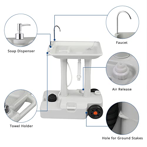 Portable Hand Wash Basin Stand with Towel Holder & Soap Dispenser & Wheels W88006