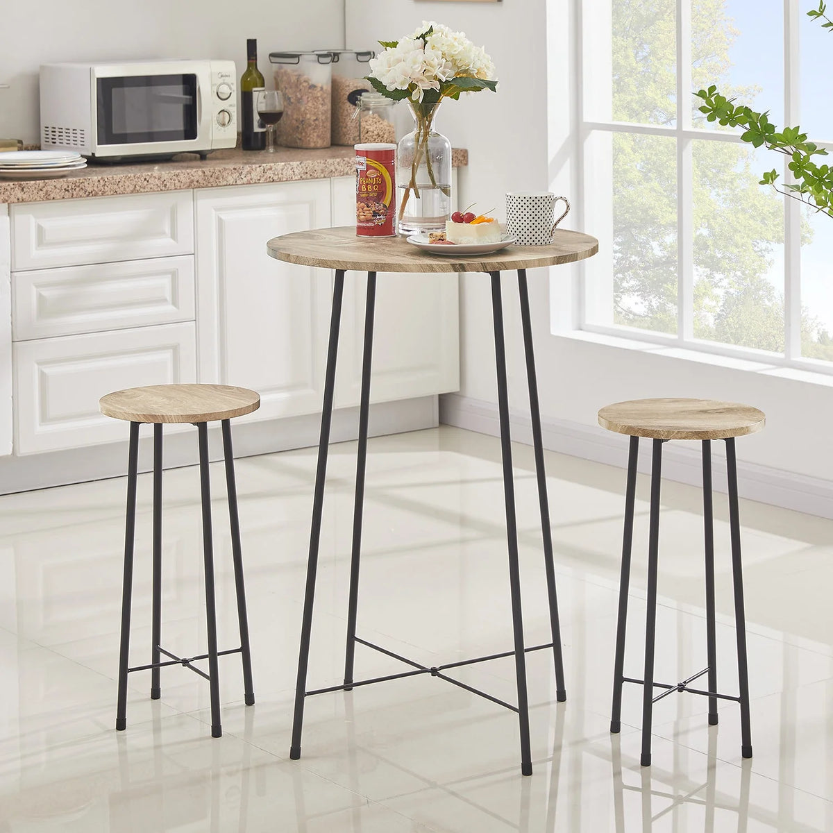 3-Piece Round Bar Table Set with 2 Stools K987008