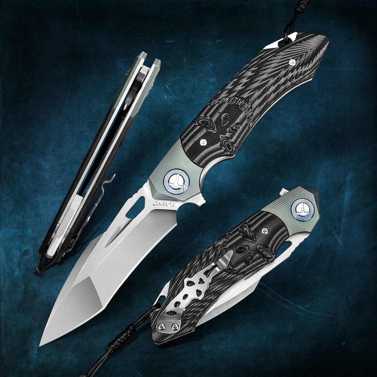Folding Pocket Knife with 3.5in D2 Steel Blade, G10 Titanium Handle, Liner Lock, Clip and Sheath Y8718