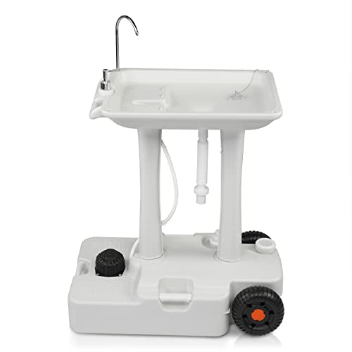 Portable Hand Wash Basin Stand with Towel Holder & Soap Dispenser & Wheels W88006