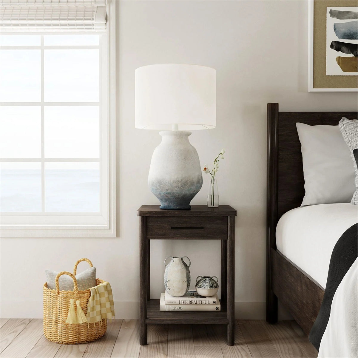Soft Brown 1 Drawer Wood Nightstand U762828