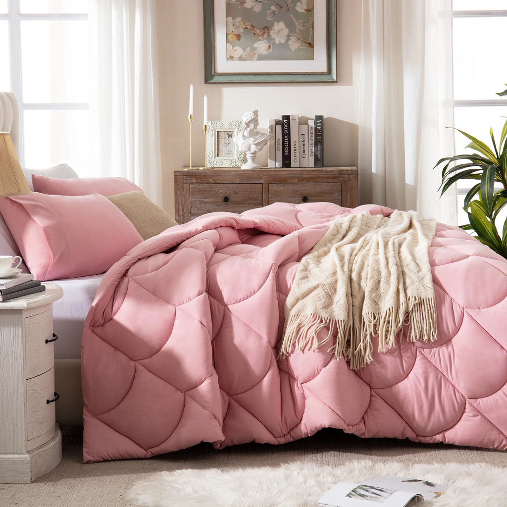 3 Pieces Reversible California King Pink Comforter Set G774