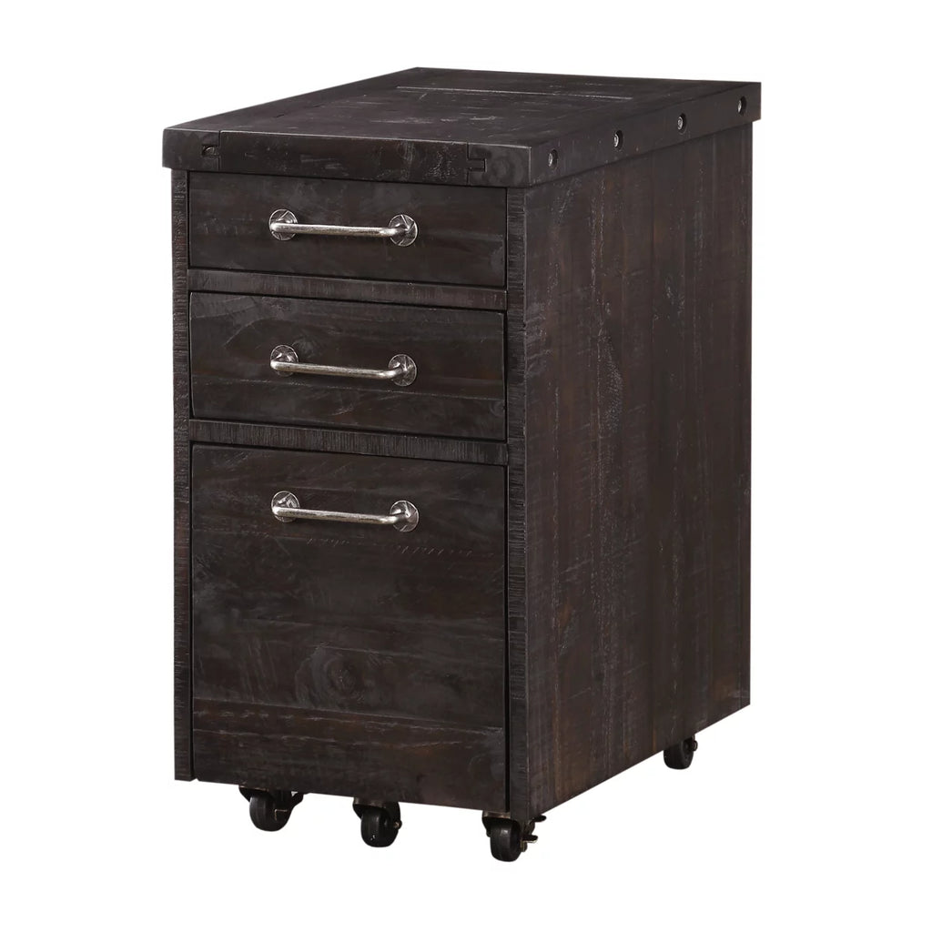 Cafe Brown Solid Pine Wood File Cabinet with Rolling Casters J460359