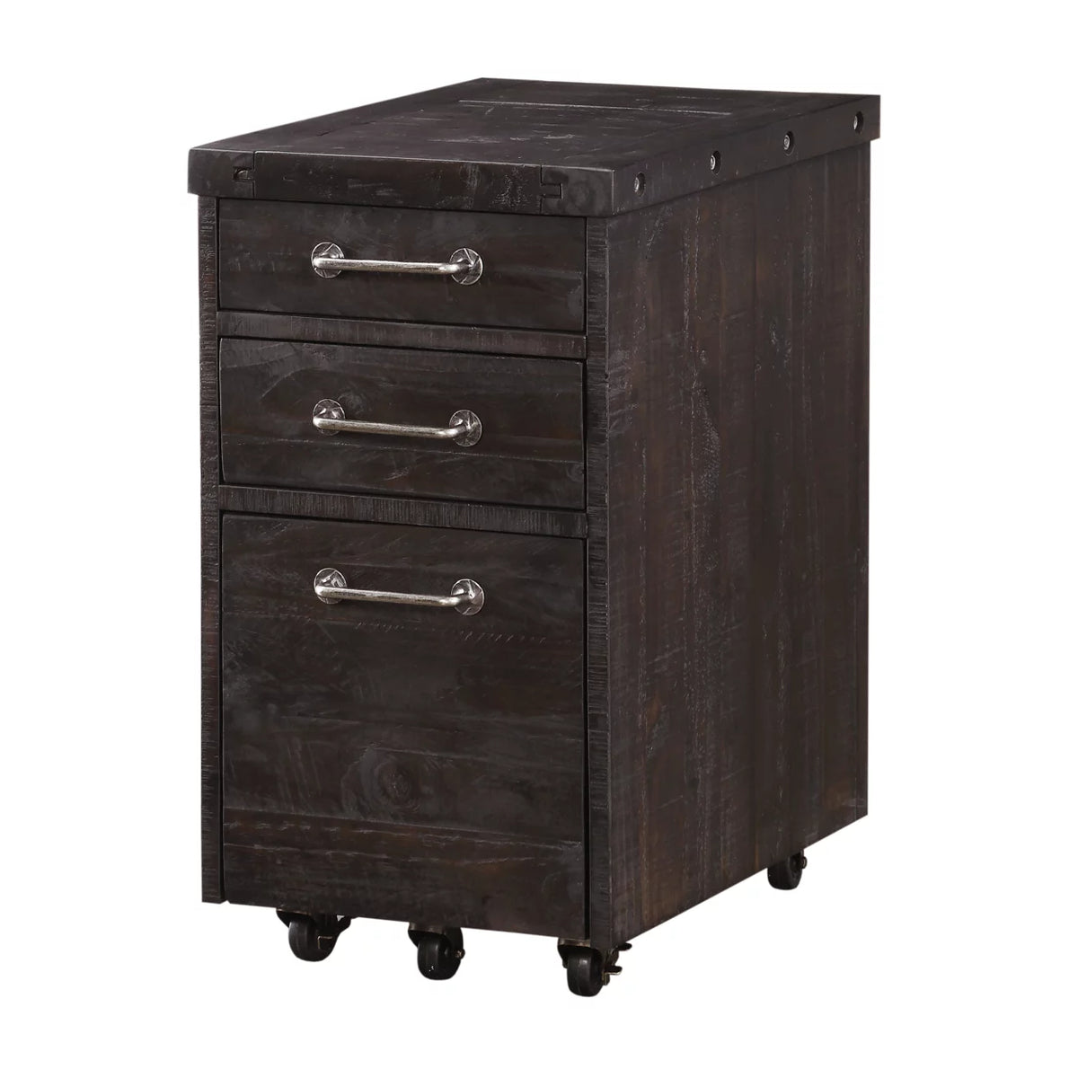 Cafe Brown Solid Pine Wood File Cabinet with Rolling Casters J460359