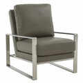 Gray Leather Accent Arm Chair with Silver Frame Z8561