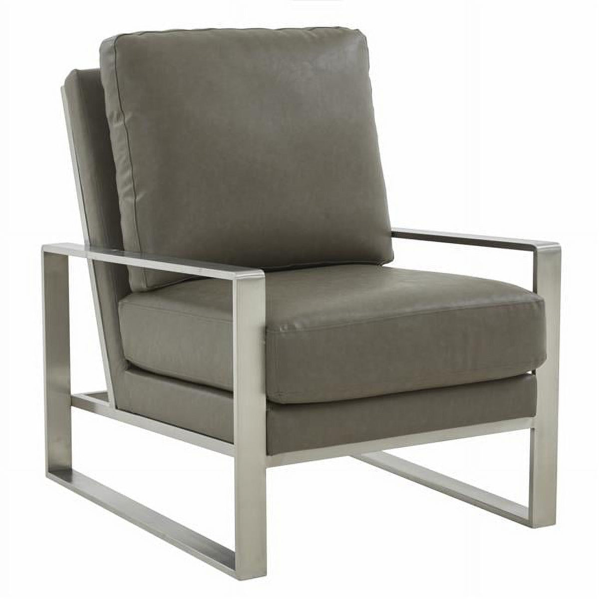 Gray Leather Accent Arm Chair with Silver Frame Z8561