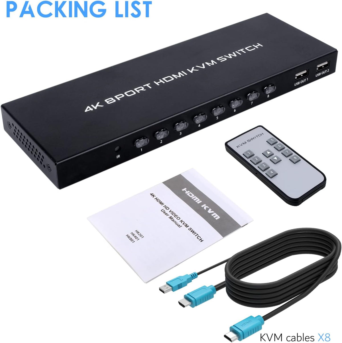 8 Ports HDMI KVM Switch 4K @ 30Hz with IR Remote N4573