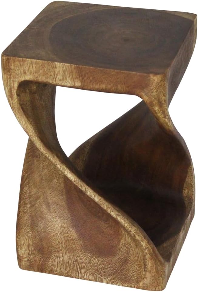 Wood Twist End Table 12 X 12 X 18 in High Walnut Oil U12501