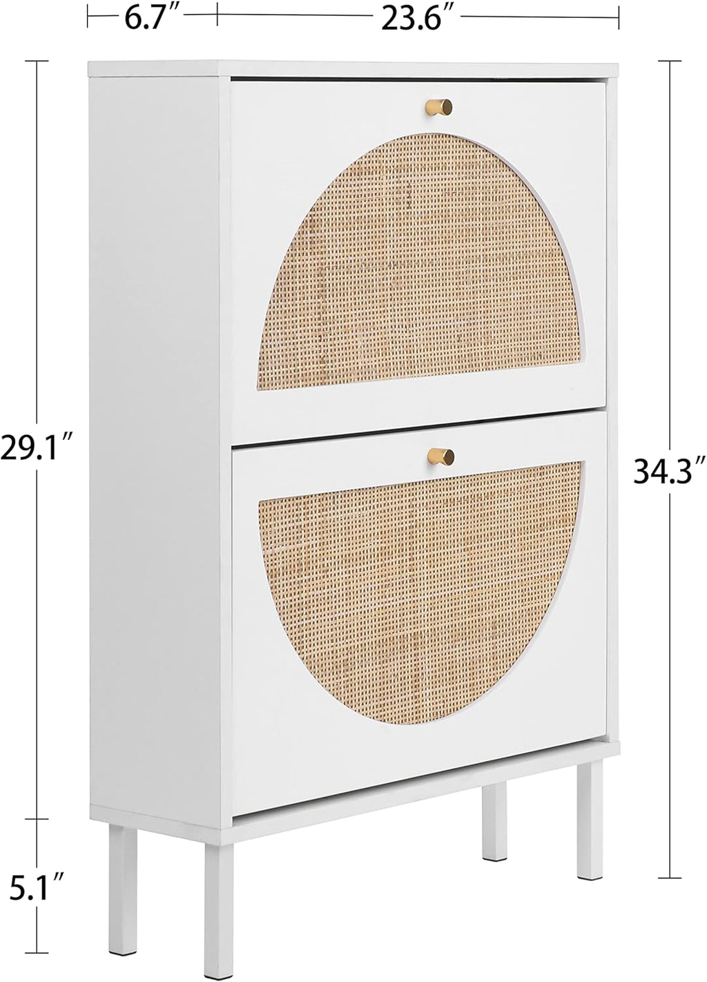 White 2-Drawer Shoe Cabinet with Rattan Doors Z2457