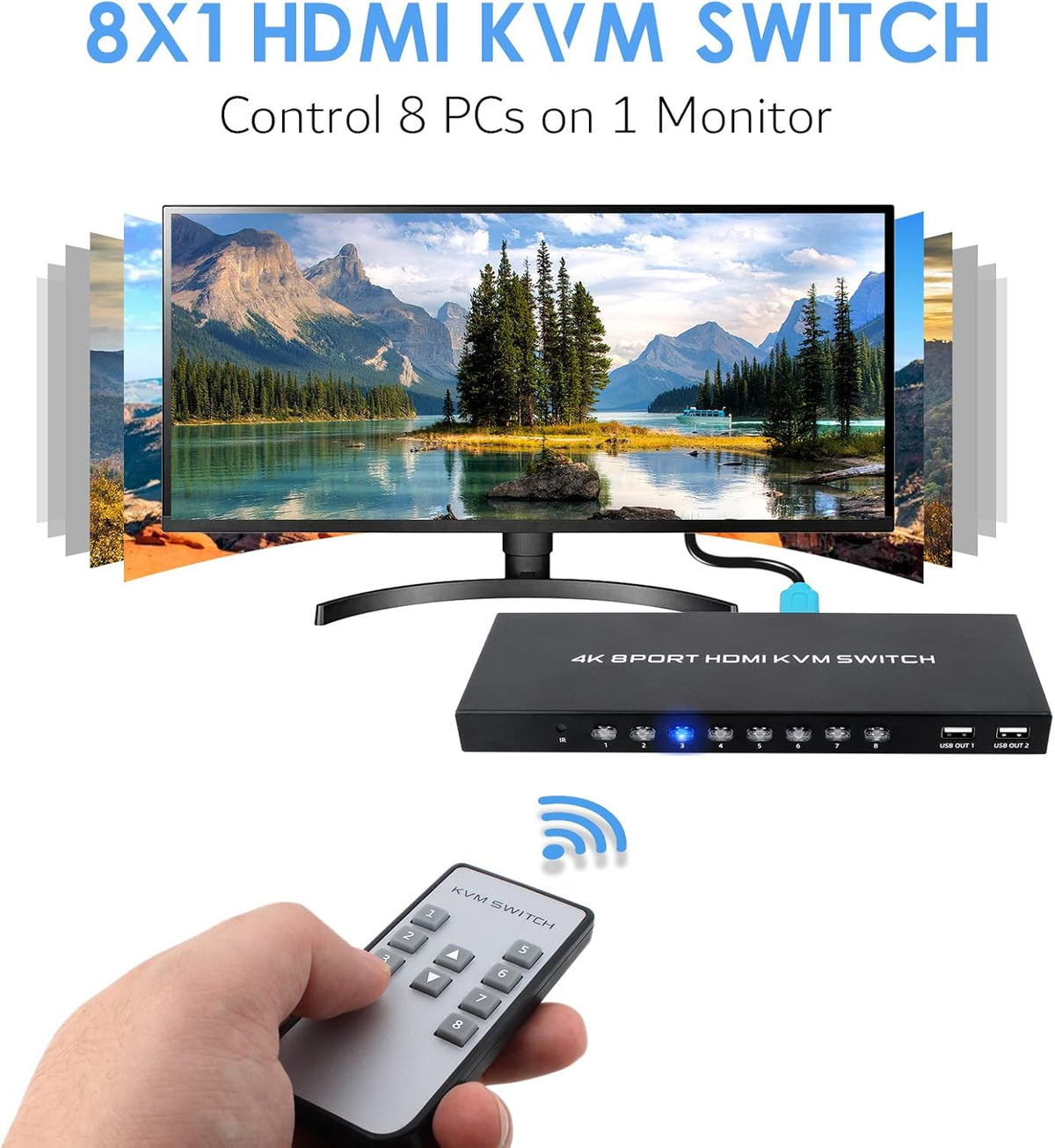 8 Ports HDMI KVM Switch 4K @ 30Hz with IR Remote N4573