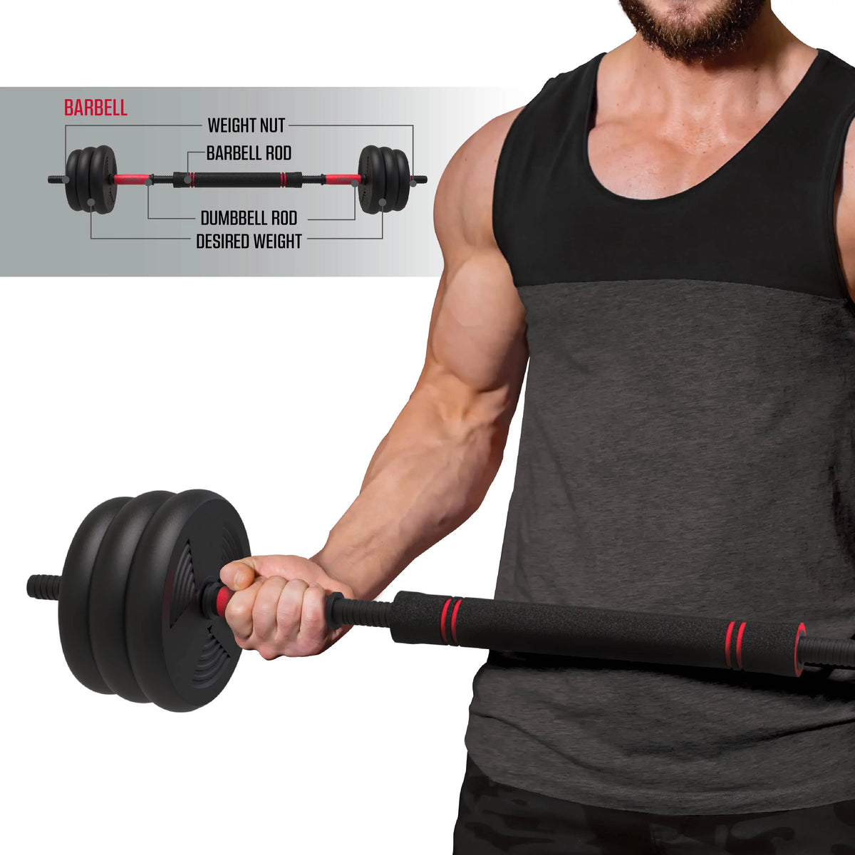 60 lbs. 4-in-1 Adjustable Dumbbell, Barbell, and Kettlebell Weight Set G76914