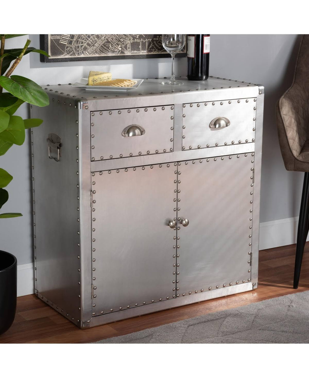Silver 2-Door Metal Accent Storage Cabinet V24839