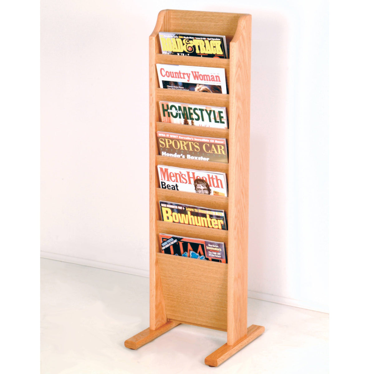 Light Oak 7-Pocket Wooden Magazine Rack Y6086