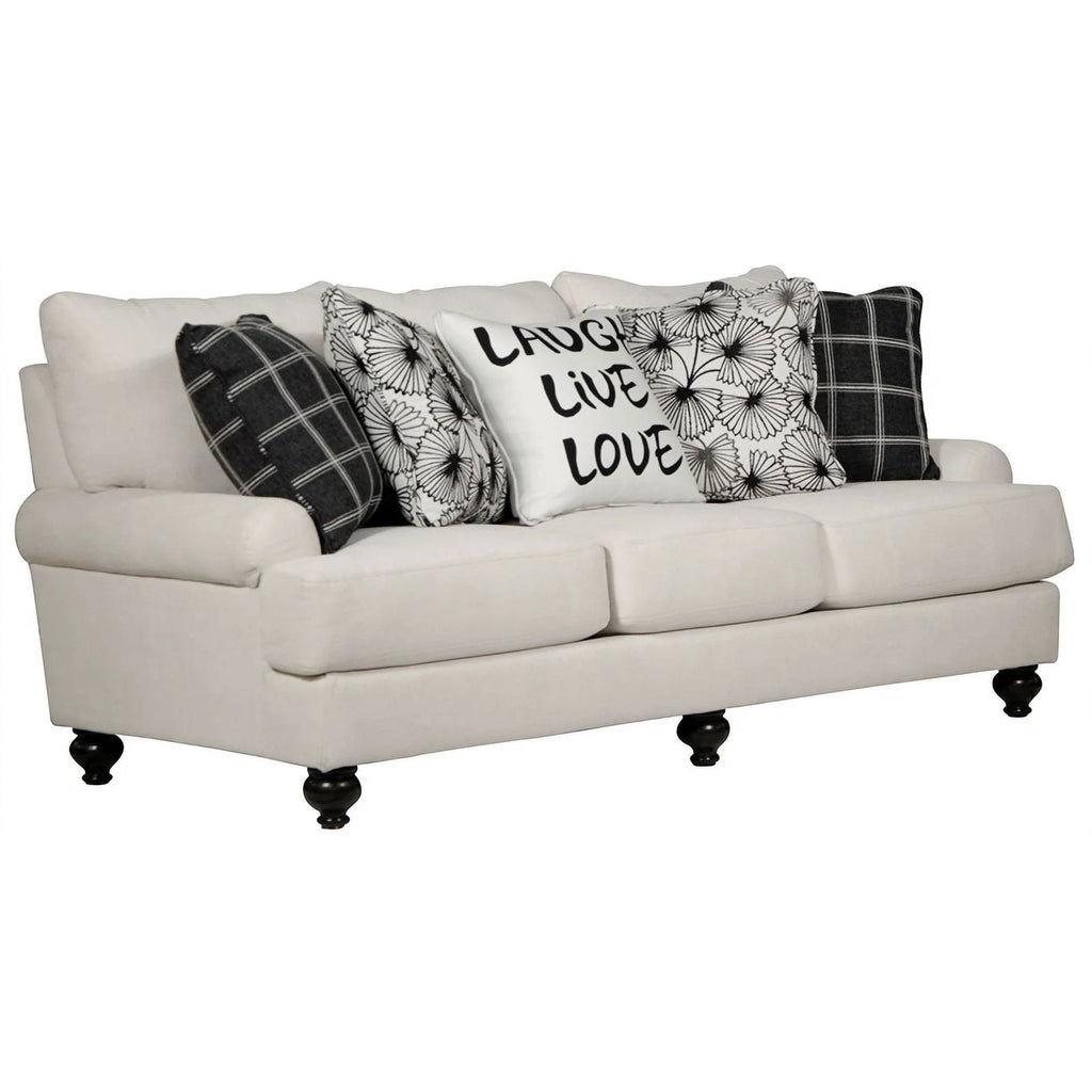 Ecru Off White Fabric 3 Seat Sofa with Accent Pillows K811576