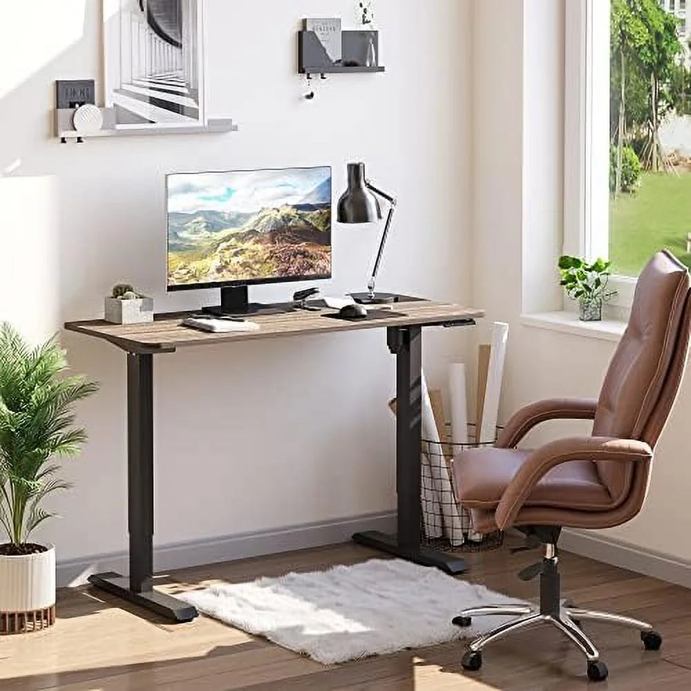 Teak Black Electric Height Adjustable Standing Desk with 54" Desktop K348826