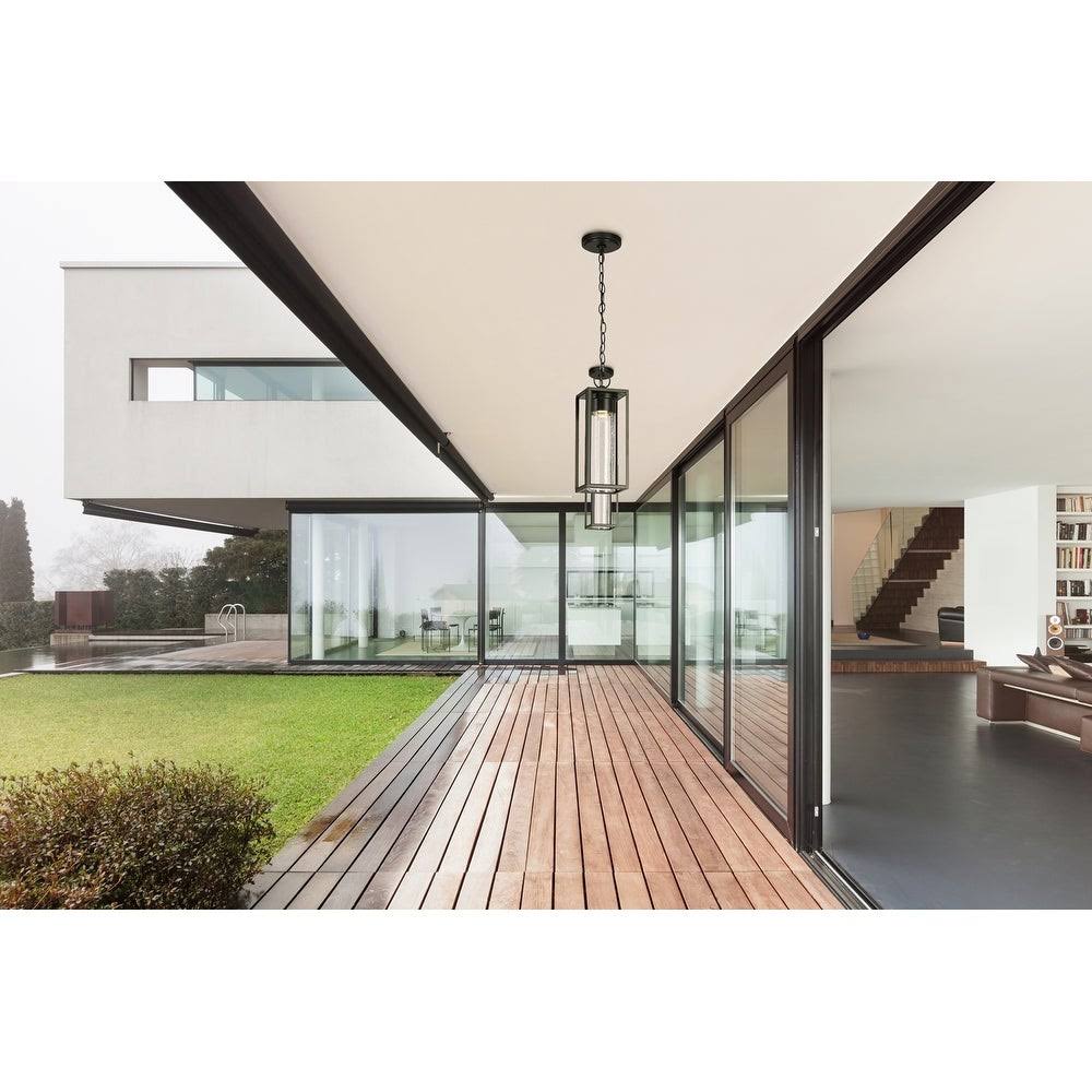 Outdoor Pendant Light Matte Black Clear Seedy Glass 8W LED I321