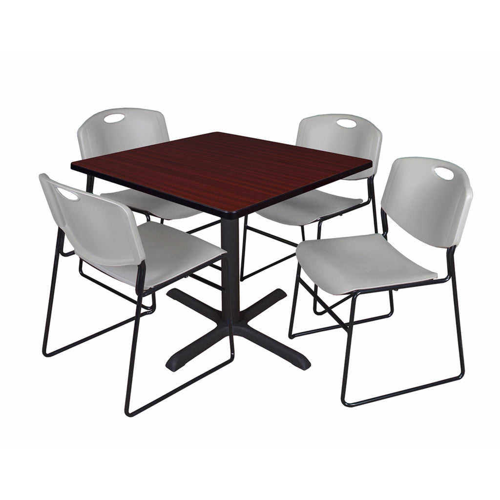 Mahogany Square Breakroom Table & 4 Black Stack Chairs O258443