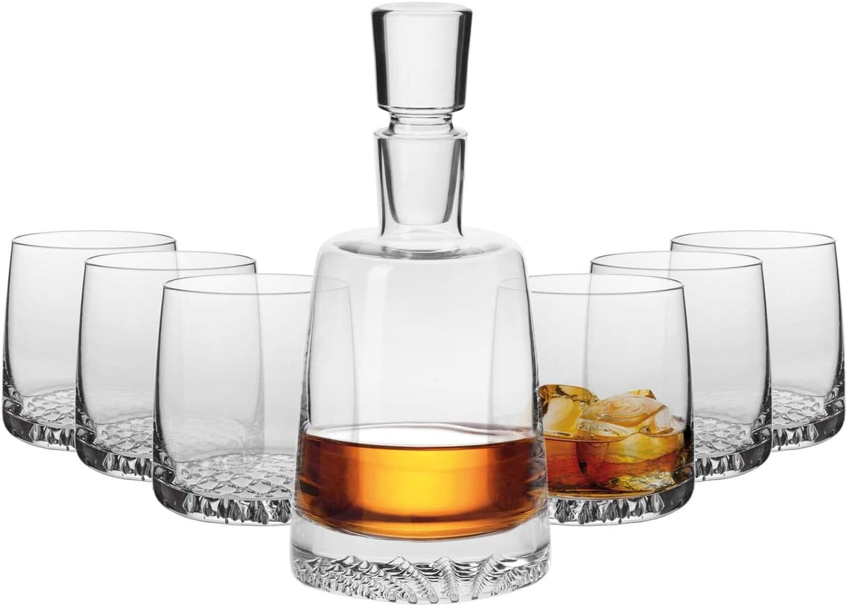 Whisky Glass Decanter Set with 32.1 oz Crystal Carafe and 6 Glasses G870