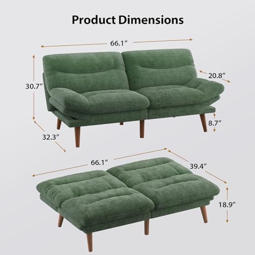Grey Corduroy Convertible Futon Sofa Bed U444