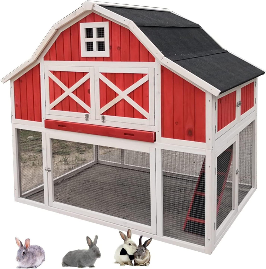 Large Wooden 65 inch Rabbit Hutch with Door and Removable Bottom Wire Mesh Z4189
