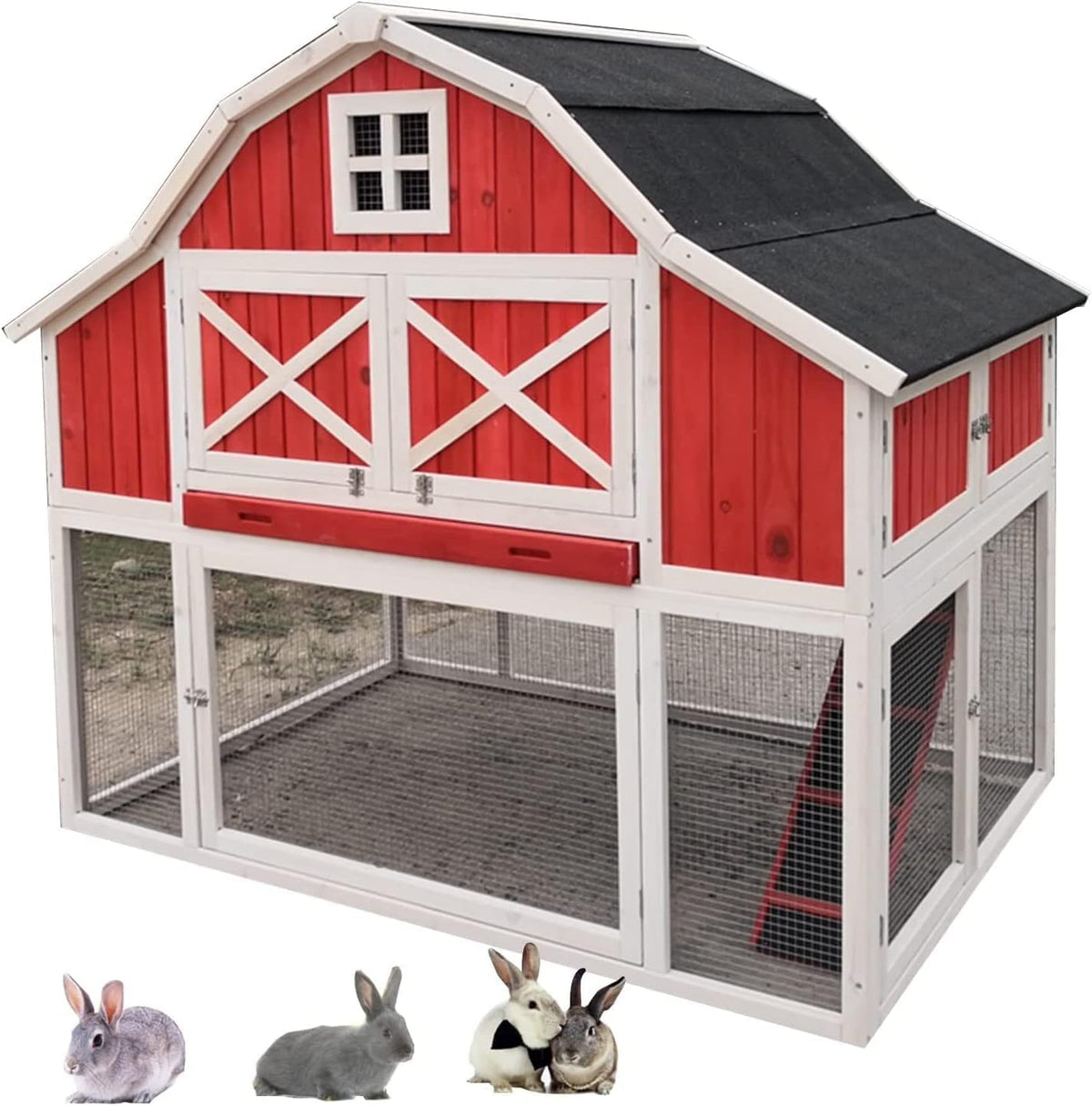 Large Wooden 65 inch Rabbit Hutch with Door and Removable Bottom Wire Mesh Z4189