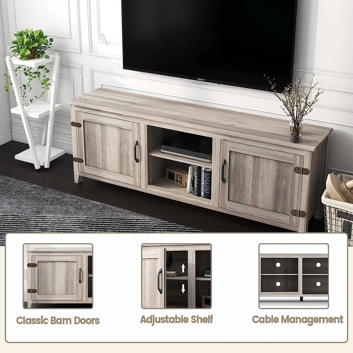 Large Television Stand with Barn Door and Storage H643