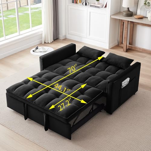 Blue Velvet Double Convertible Sofa Bed with Storage Bag and Pillow F994869