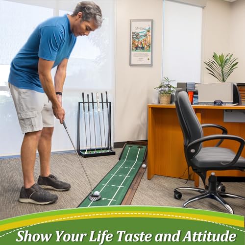 Wooden Golf Club Stand with Artificial Grass Mat, Holds 6 Clubs Z34779