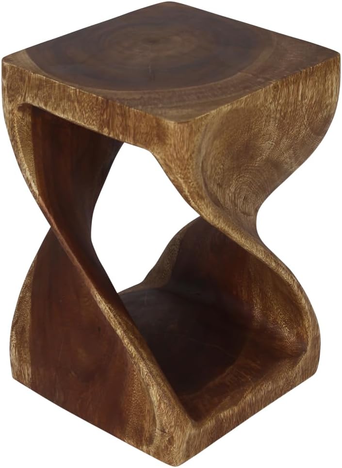 Wood Twist End Table 12 X 12 X 18 in High Walnut Oil U12501