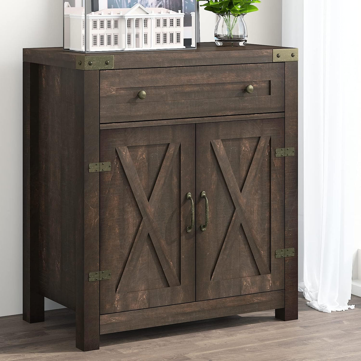 Rustic Oak Storage Cabinet with Drawer & 2 Doors L2258