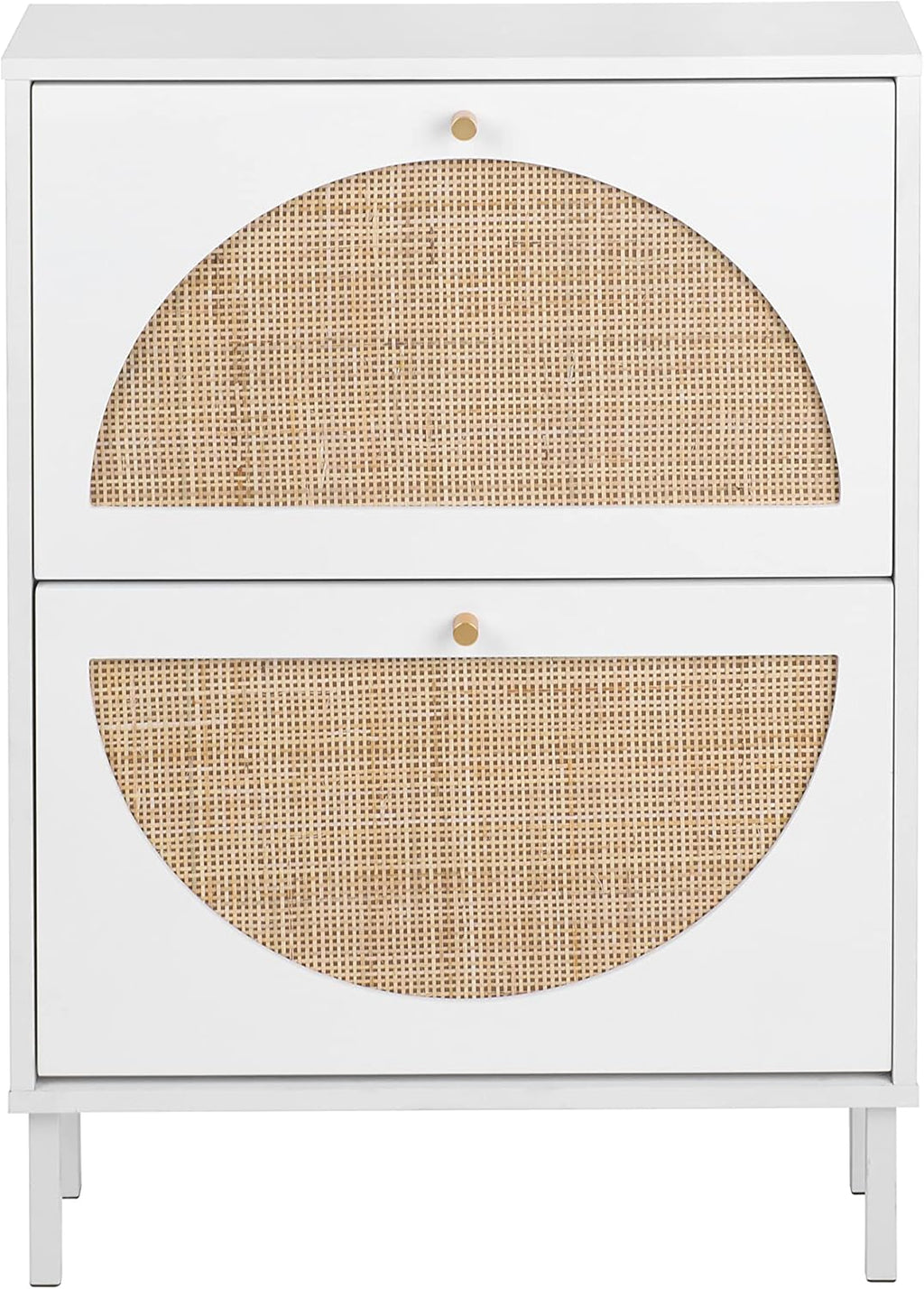 White 2-Drawer Shoe Cabinet with Rattan Doors Z2457