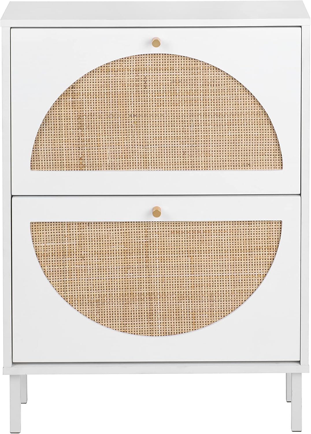 White 2-Drawer Shoe Cabinet with Rattan Doors Z2457
