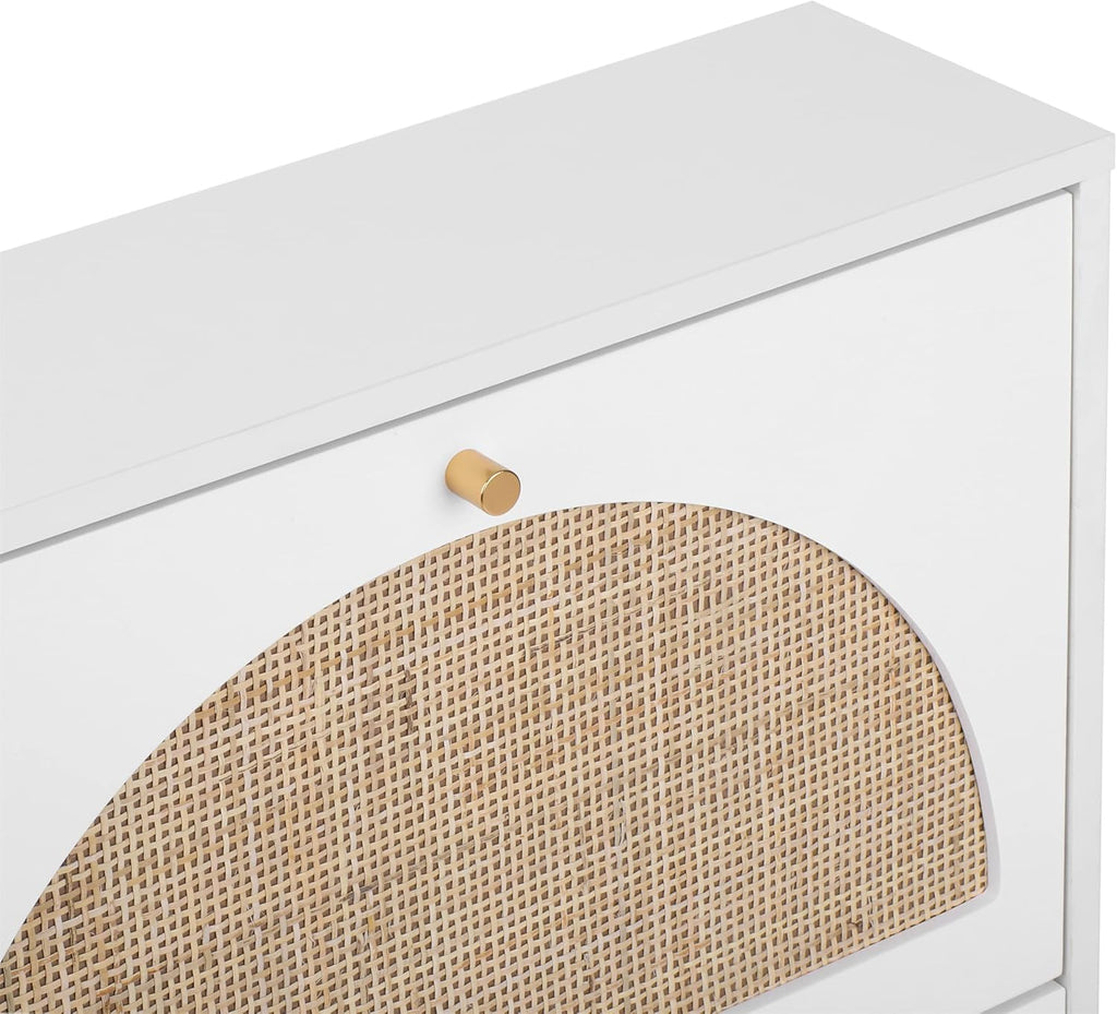 White 2-Drawer Shoe Cabinet with Rattan Doors Z2457