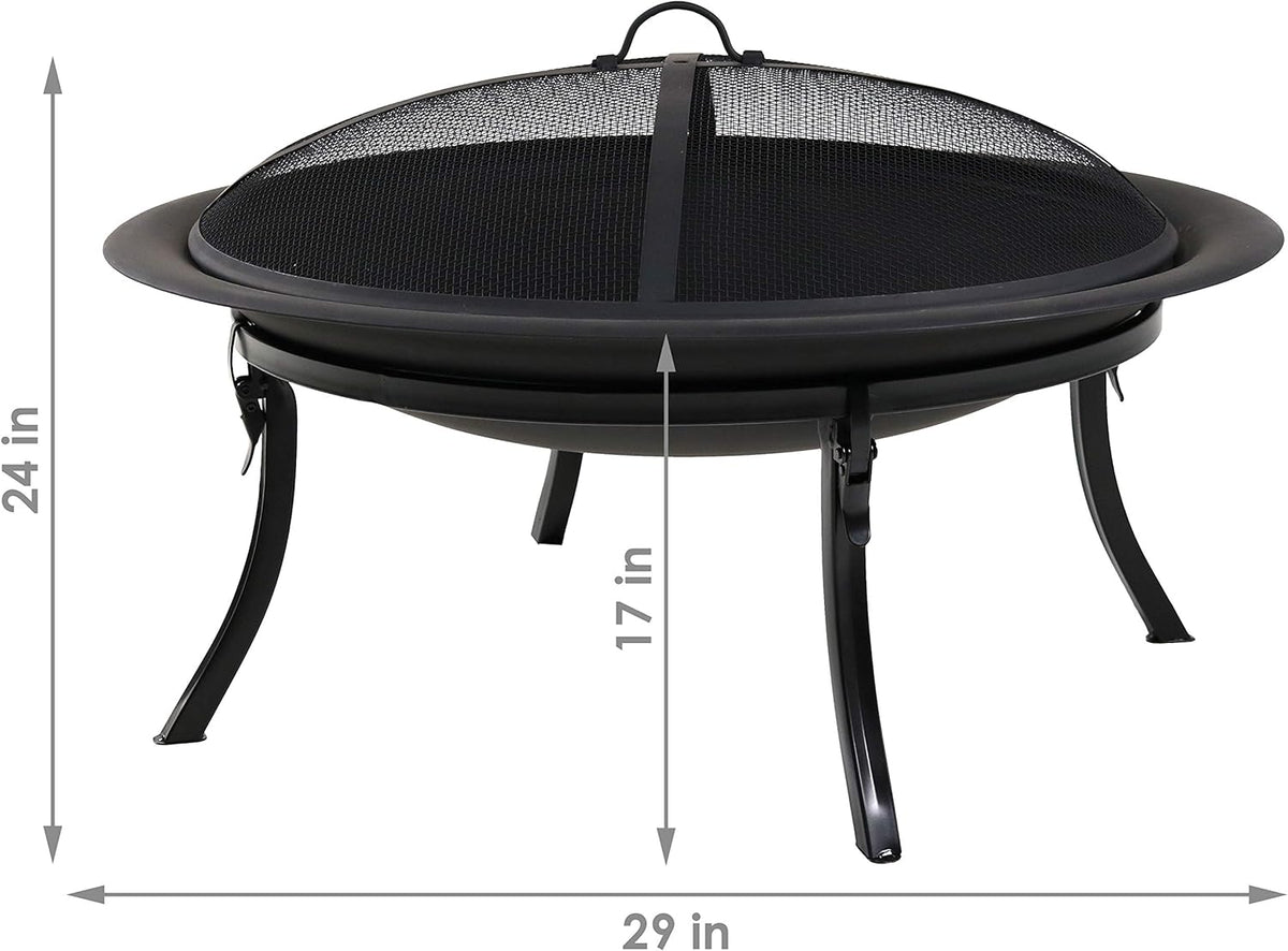 29-Inch Round Wood-Burning Portable Fire Pit Bowl with Spark Screen N88693
