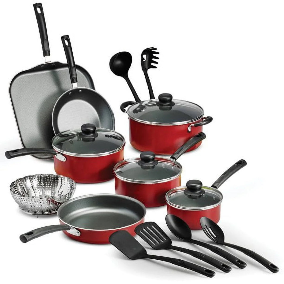 18 Pieces Non-stick Cookware Set, Red E81586