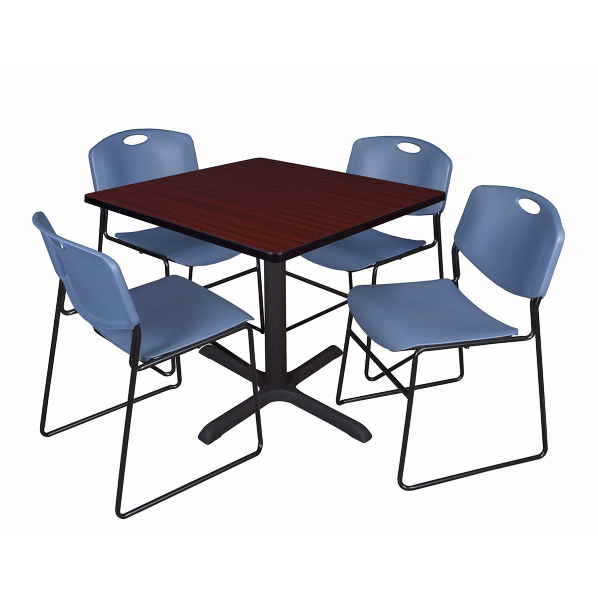 Mahogany Square Breakroom Table & 4 Black Stack Chairs O258443