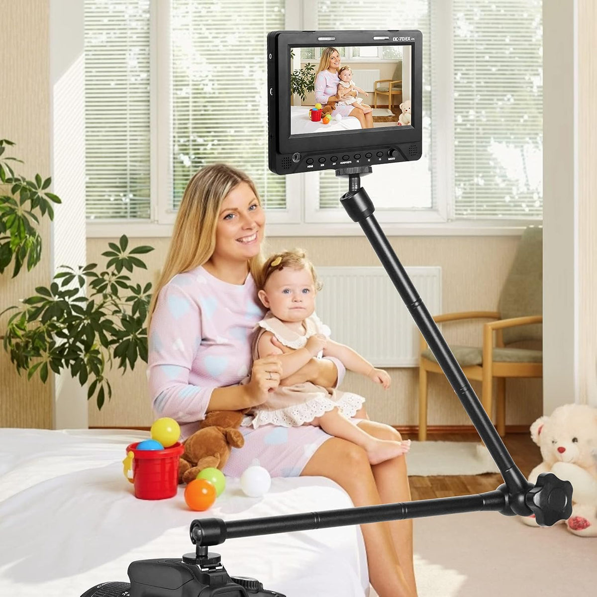Camera Mount Clamp with 1/4 and 3/8 Thread Adjustable Articulating Arm E1869