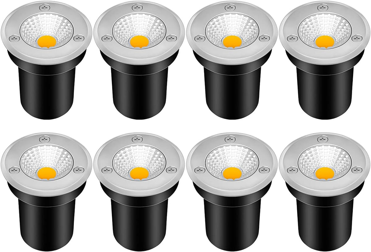 3W 12V-24V IP67 Waterproof LED Well Lights 8 Pack Warm White W17200