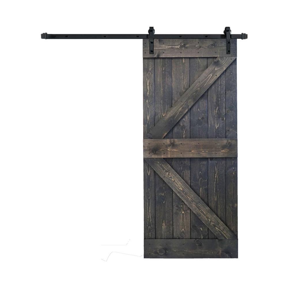 36 in. x 84 in. Carbon Grey Knotty Pine Wood Sliding Barn Door with Hardware Kit B961095