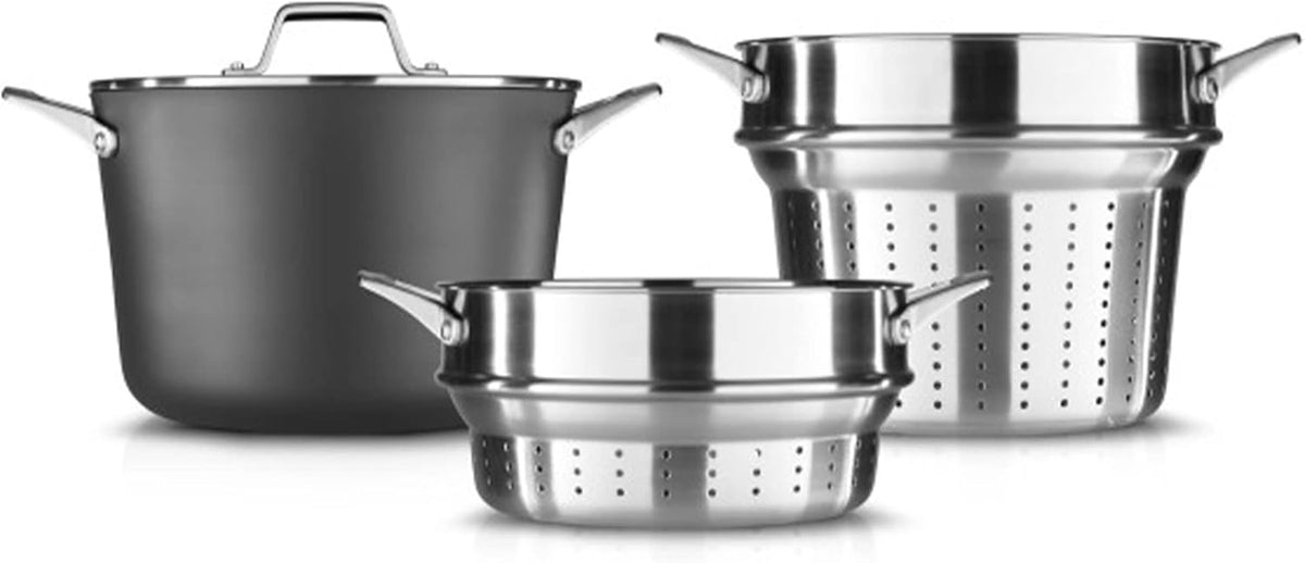 8 Quart Hard Anodized Nonstick Cookware with Lid and Steamer Inserts, Black A966890