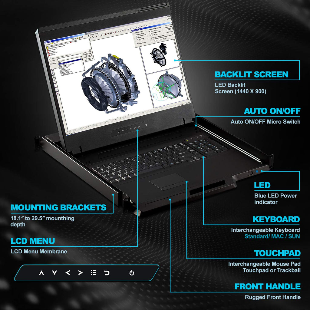 1U 19 Rackmount Monitor with 8 Port KVM Switch T817965