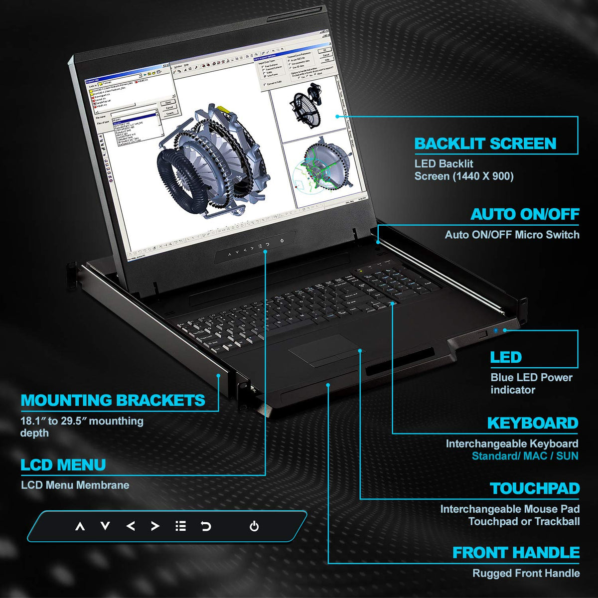 1U 19 Rackmount Monitor with 8 Port KVM Switch T817965